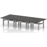 Air 6 Person Sit-Standing Bench Desk, Back to Back, 6 x 1200mm (800mm Deep), Silver Frame, Carbon Grey