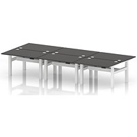 Air 6 Person Sit-Standing Bench Desk, Back to Back, 6 x 1200mm (800mm Deep), White Frame, Carbon Grey