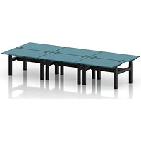 Air 6 Person Sit-Standing Bench Desk, Back to Back, 6 x 1200mm (800mm Deep), Black Frame, Dark Teal