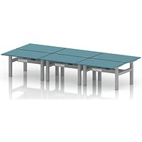 Air 6 Person Sit-Standing Bench Desk, Back to Back, 6 x 1200mm (800mm Deep), Silver Frame, Dark Teal