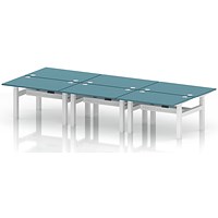 Air 6 Person Sit-Standing Bench Desk, Back to Back, 6 x 1200mm (800mm Deep), White Frame, Dark Teal