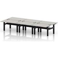Air 6 Person Sit-Standing Bench Desk, Back to Back, 6 x 1200mm (800mm Deep), Black Frame, Dove Grey