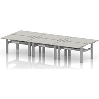 Air 6 Person Sit-Standing Bench Desk, Back to Back, 6 x 1200mm (800mm Deep), Silver Frame, Dove Grey