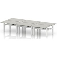 Air 6 Person Sit-Standing Bench Desk, Back to Back, 6 x 1200mm (800mm Deep), White Frame, Dove Grey