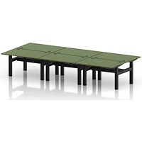 Air 6 Person Sit-Standing Bench Desk, Back to Back, 6 x 1200mm (800mm Deep), Black Frame, Moss Green