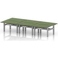 Air 6 Person Sit-Standing Bench Desk, Back to Back, 6 x 1200mm (800mm Deep), Silver Frame, Moss Green