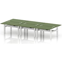 Air 6 Person Sit-Standing Bench Desk, Back to Back, 6 x 1200mm (800mm Deep), White Frame, Moss Green
