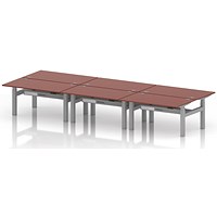 Air 6 Person Sit-Standing Bench Desk, Back to Back, 6 x 1400mm (800mm Deep), Silver Frame, Brick Red