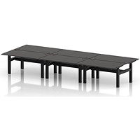 Air 6 Person Sit-Standing Bench Desk, Back to Back, 6 x 1400mm (800mm Deep), Black Frame, Carbon Grey