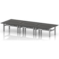 Air 6 Person Sit-Standing Bench Desk, Back to Back, 6 x 1400mm (800mm Deep), Silver Frame, Carbon Grey