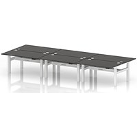 Air 6 Person Sit-Standing Bench Desk, Back to Back, 6 x 1400mm (800mm Deep), White Frame, Carbon Grey