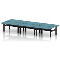 Air 6 Person Sit-Standing Bench Desk, Back to Back, 6 x 1400mm (800mm Deep), Black Frame, Dark Teal