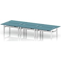 Air 6 Person Sit-Standing Bench Desk, Back to Back, 6 x 1400mm (800mm Deep), White Frame, Dark Teal