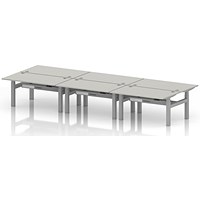 Air 6 Person Sit-Standing Bench Desk, Back to Back, 6 x 1400mm (800mm Deep), Silver Frame, Dove Grey