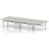 Air 6 Person Sit-Standing Bench Desk, Back to Back, 6 x 1400mm (800mm Deep), White Frame, Dove Grey