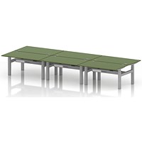Air 6 Person Sit-Standing Bench Desk, Back to Back, 6 x 1400mm (800mm Deep), Silver Frame, Moss Green