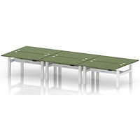 Air 6 Person Sit-Standing Bench Desk, Back to Back, 6 x 1400mm (800mm Deep), White Frame, Moss Green
