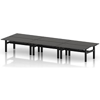 Air 6 Person Sit-Standing Bench Desk, Back to Back, 6 x 1600mm (800mm Deep), Black Frame, Carbon Grey