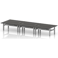 Air 6 Person Sit-Standing Bench Desk, Back to Back, 6 x 1600mm (800mm Deep), Silver Frame, Carbon Grey