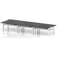 Air 6 Person Sit-Standing Bench Desk, Back to Back, 6 x 1600mm (800mm Deep), White Frame, Carbon Grey