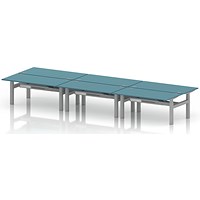 Air 6 Person Sit-Standing Bench Desk, Back to Back, 6 x 1600mm (800mm Deep), Silver Frame, Dark Teal