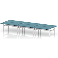 Air 6 Person Sit-Standing Bench Desk, Back to Back, 6 x 1600mm (800mm Deep), White Frame, Dark Teal