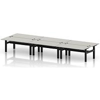 Air 6 Person Sit-Standing Bench Desk, Back to Back, 6 x 1600mm (800mm Deep), Black Frame, Dove Grey