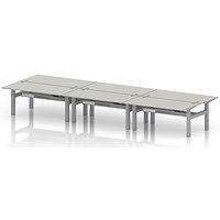 Air 6 Person Sit-Standing Bench Desk, Back to Back, 6 x 1600mm (800mm Deep), Silver Frame, Dove Grey