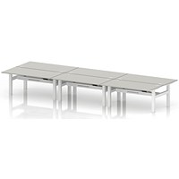 Air 6 Person Sit-Standing Bench Desk, Back to Back, 6 x 1600mm (800mm Deep), White Frame, Dove Grey