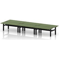 Air 6 Person Sit-Standing Bench Desk, Back to Back, 6 x 1600mm (800mm Deep), Black Frame, Moss Green