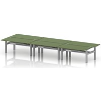 Air 6 Person Sit-Standing Bench Desk, Back to Back, 6 x 1600mm (800mm Deep), Silver Frame, Moss Green