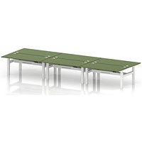 Air 6 Person Sit-Standing Bench Desk, Back to Back, 6 x 1600mm (800mm Deep), White Frame, Moss Green