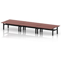 Air 6 Person Sit-Standing Bench Desk, Back to Back, 6 x 1800mm (800mm Deep), Black Frame, Brick Red