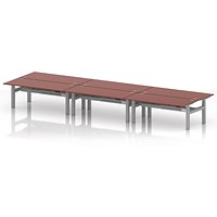Air 6 Person Sit-Standing Bench Desk, Back to Back, 6 x 1800mm (800mm Deep), Silver Frame, Brick Red