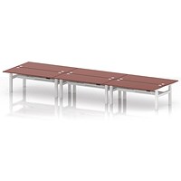 Air 6 Person Sit-Standing Bench Desk, Back to Back, 6 x 1800mm (800mm Deep), White Frame, Brick Red
