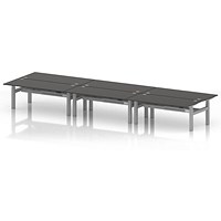 Air 6 Person Sit-Standing Bench Desk, Back to Back, 6 x 1800mm (800mm Deep), Silver Frame, Carbon Grey