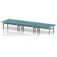 Air 6 Person Sit-Standing Bench Desk, Back to Back, 6 x 1800mm (800mm Deep), Silver Frame, Dark Teal