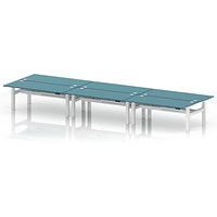 Air 6 Person Sit-Standing Bench Desk, Back to Back, 6 x 1800mm (800mm Deep), White Frame, Dark Teal