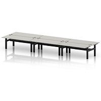 Air 6 Person Sit-Standing Bench Desk, Back to Back, 6 x 1800mm (800mm Deep), Black Frame, Dove Grey