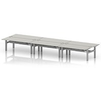 Air 6 Person Sit-Standing Bench Desk, Back to Back, 6 x 1800mm (800mm Deep), Silver Frame, Dove Grey