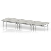 Air 6 Person Sit-Standing Bench Desk, Back to Back, 6 x 1800mm (800mm Deep), White Frame, Dove Grey