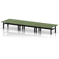 Air 6 Person Sit-Standing Bench Desk, Back to Back, 6 x 1800mm (800mm Deep), Black Frame, Moss Green