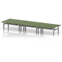 Air 6 Person Sit-Standing Bench Desk, Back to Back, 6 x 1800mm (800mm Deep), Silver Frame, Moss Green