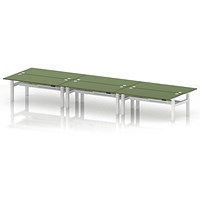 Air 6 Person Sit-Standing Bench Desk, Back to Back, 6 x 1800mm (800mm Deep), White Frame, Moss Green