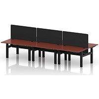Air 6 Person Sit-Standing Bench Desk with Black Straight Screen, Back to Back, 6 x 1200mm (800mm Deep), Black Frame, Brick Red