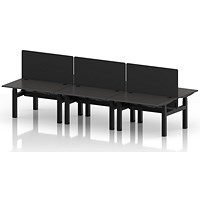 Air 6 Person Sit-Standing Bench Desk with Black Straight Screen, Back to Back, 6 x 1200mm (800mm Deep), Black Frame, Carbon Grey