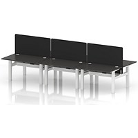 Air 6 Person Sit-Standing Bench Desk with Black Straight Screen, Back to Back, 6 x 1200mm (800mm Deep), White Frame, Carbon Grey
