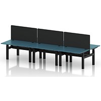 Air 6 Person Sit-Standing Bench Desk with Black Straight Screen, Back to Back, 6 x 1200mm (800mm Deep), Black Frame, Dark Teal