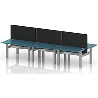 Air 6 Person Sit-Standing Bench Desk with Black Straight Screen, Back to Back, 6 x 1200mm (800mm Deep), Silver Frame, Dark Teal