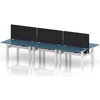 Air 6 Person Sit-Standing Bench Desk with Black Straight Screen, Back to Back, 6 x 1200mm (800mm Deep), White Frame, Dark Teal